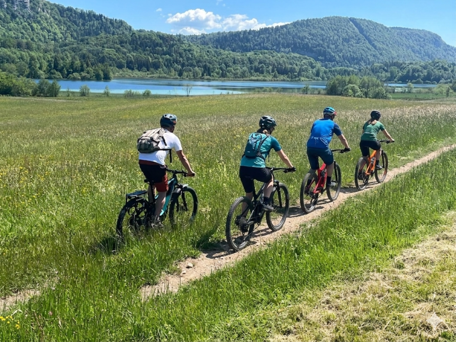 Sortie VTT électrique au bord d'un lac